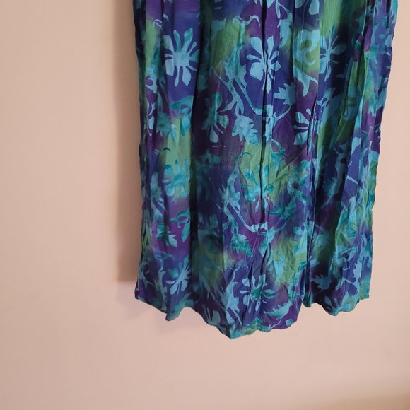 Vintage Daily Planet Dress Rayon Tie Dye Blue Green Buttons Sleeveless - Picture 3 of 9